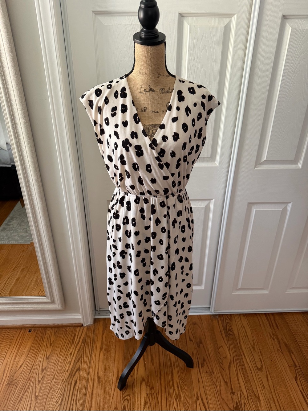 G.I.L.I. White Midi Dress with Black Leopard Spots